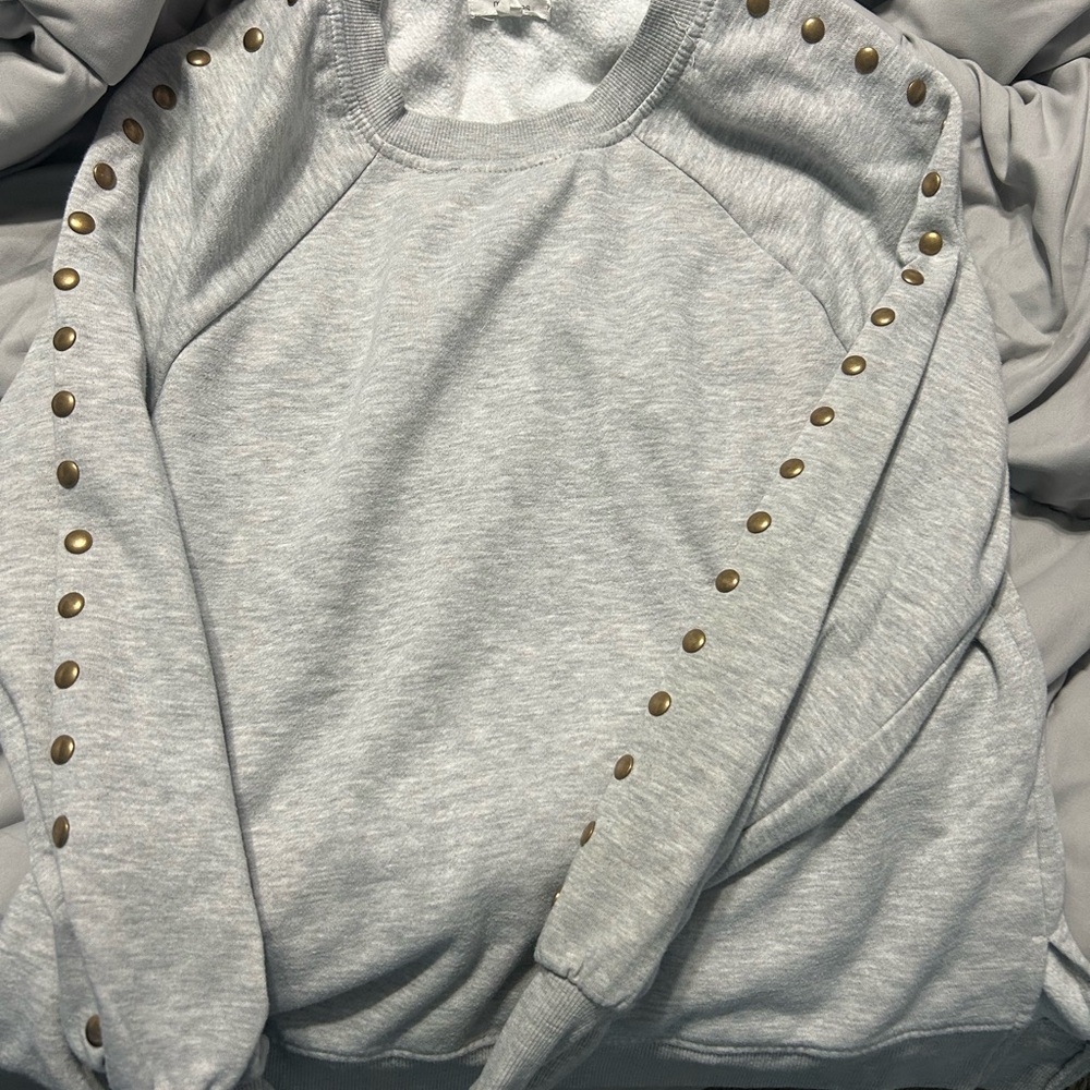 Gray Sweatshirt with Gold Studs